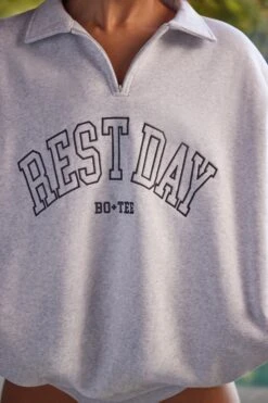 Oversized Half Zip Sweatshirt In Heather Grey -Core Fit Shop BT0783 7 Rest Day Heather Grey Oversized Sweater