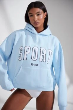 Oversized Hooded Sweatshirt In Baby Blue -Core Fit Shop BT0802 1 Varisty Light Blue Jumper