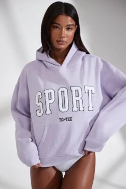 Oversized Hooded Sweatshirt In Lavender -Core Fit Shop BT0802 1 Varisty Lilac Hoodie
