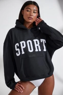 Oversized Hooded Sweatshirt In Black -Core Fit Shop BT0802 1 Varsity Black Jumper