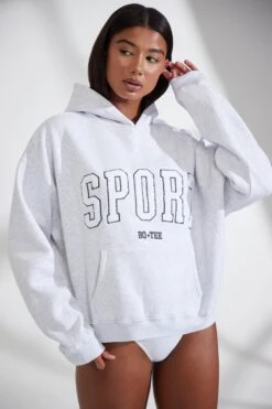 Oversized Hooded Sweatshirt In Heather Grey -Core Fit Shop BT0802 1 Varsity Marl Grey Jumper