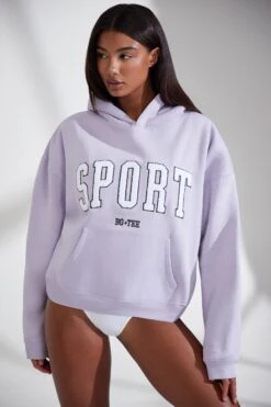 Oversized Hooded Sweatshirt In Lavender -Core Fit Shop BT0802 2 Varisty Lilac Hoodie