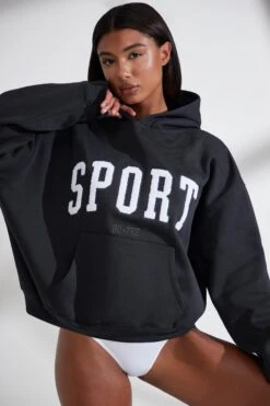Oversized Hooded Sweatshirt In Black -Core Fit Shop BT0802 2 Varsity Black Jumper
