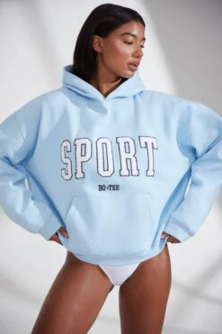 Oversized Hooded Sweatshirt In Baby Blue -Core Fit Shop BT0802 3 Varisty Light Blue Jumper