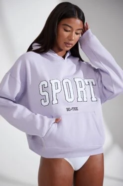 Oversized Hooded Sweatshirt In Lavender -Core Fit Shop BT0802 3 Varisty Lilac Hoodie