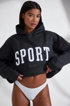 Oversized Hooded Sweatshirt In Black -Core Fit Shop BT0802 3 Varsity Black Jumper
