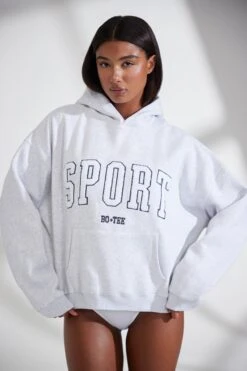 Oversized Hooded Sweatshirt In Heather Grey -Core Fit Shop BT0802 3 Varsity Marl Grey Jumper