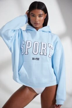 Oversized Hooded Sweatshirt In Baby Blue -Core Fit Shop BT0802 5 Varisty Light Blue Jumper