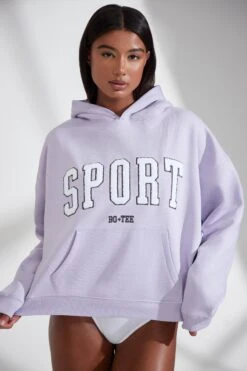 Oversized Hooded Sweatshirt In Lavender -Core Fit Shop BT0802 5 Varisty Lilac Hoodie