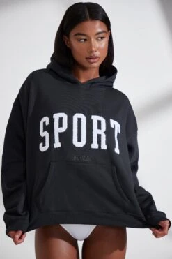 Oversized Hooded Sweatshirt In Black -Core Fit Shop BT0802 5 Varsity Black Jumper
