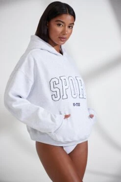 Oversized Hooded Sweatshirt In Heather Grey -Core Fit Shop BT0802 5 Varsity Marl Grey Jumper