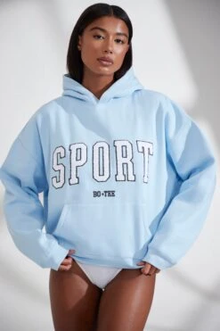 Oversized Hooded Sweatshirt In Baby Blue -Core Fit Shop BT0802 6 Varisty Light Blue Jumper