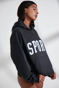 Oversized Hooded Sweatshirt In Black -Core Fit Shop BT0802 6 Varsity Black Jumper