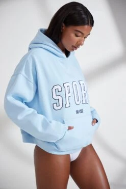 Oversized Hooded Sweatshirt In Baby Blue -Core Fit Shop BT0802 7 Varisty Light Blue Jumper