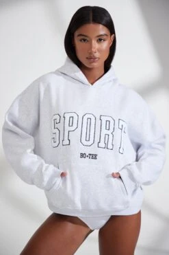 Oversized Hooded Sweatshirt In Heather Grey -Core Fit Shop BT0802 7 Varsity Marl Grey Jumper