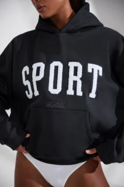 Oversized Hooded Sweatshirt In Black -Core Fit Shop BT0802 8 Varsity Black Jumper