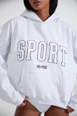 Oversized Hooded Sweatshirt In Heather Grey -Core Fit Shop BT0802 8 Varsity Marl Grey Jumper