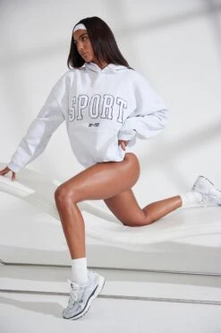 Oversized Hooded Sweatshirt In Heather Grey -Core Fit Shop BT0802 9 Varsity Marl Grey Jumper