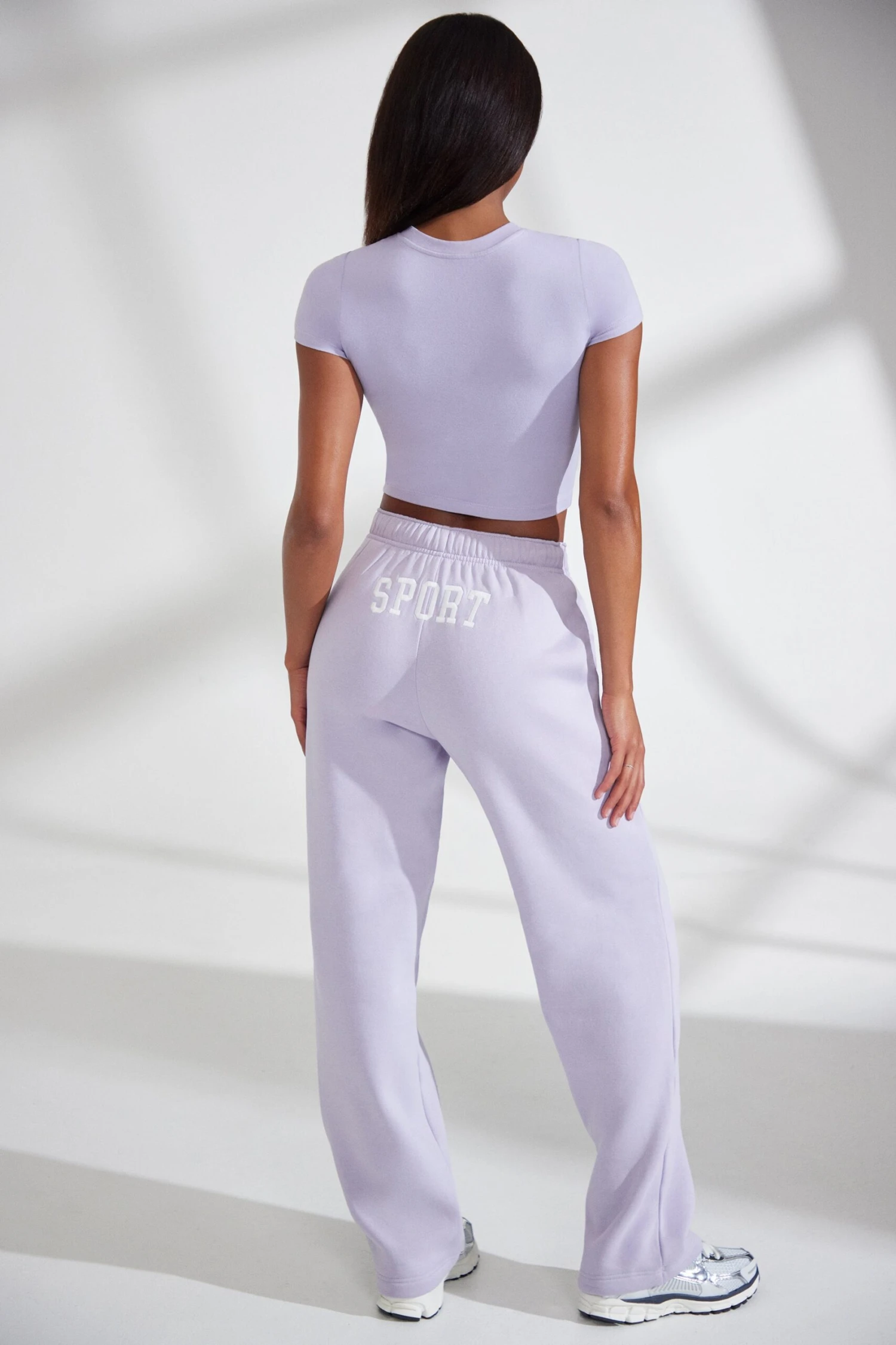Wide Leg Embroidered Back Joggers In Lavender 9 Wide Leg Embroidered Back Joggers In Lavender - Image 7