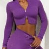 Long Sleeve Zip Crop Top In Purple -Core Fit Shop Look14 827copy