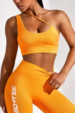 Asymmetric Seamless Crop Top In Orange
