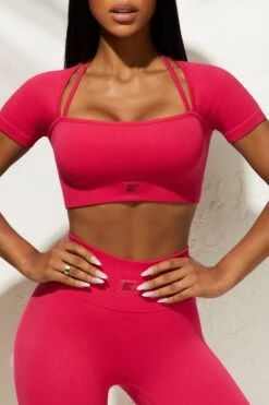 Short Sleeve Crop Top In Hot Pink