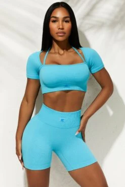 High Waist Biker Shorts In Blue