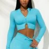 Long Sleeve Zip Crop Top In Blue -Core Fit Shop MAINLook15 849