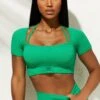 Short Sleeve Crop Top In Green -Core Fit Shop MAINLook5 222