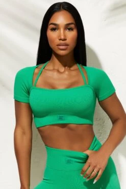 Short Sleeve Crop Top In Green