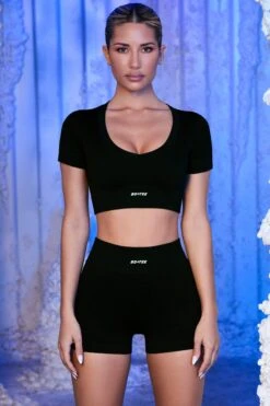 Ribbed Mini Shorts In Black -Core Fit Shop black 7 1 2