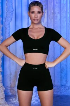 Ribbed Mini Shorts In Black -Core Fit Shop black 8 1 2