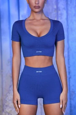 Ribbed Mini Shorts In Blue -Core Fit Shop blue 8 1 2