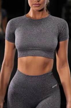 Determined Seamless Crop Top In Black Marl -Core Fit Shop bt0003 10 determined black crop top high waisted leggings work out