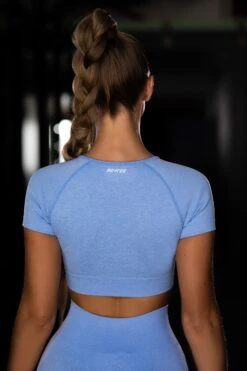 Determined Seamless Crop Top In Blue -Core Fit Shop bt0003 12 determined blue crop top work out