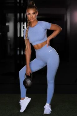 Determined Seamless Crop Top In Blue -Core Fit Shop bt0003 bt0004 15 unstoppable determined blue crop top high waisted leggings work out