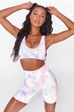 Unleash Seamless Cycling Shorts In Tie Dye -Core Fit Shop bt0020 bt0027 4 tie dye scoop neckline crop top cycling shorts workout set 5