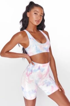 Unleash Seamless Cycling Shorts In Tie Dye -Core Fit Shop bt0020 bt0027 7 tie dye scoop neckline crop top cycling shorts workout set 5