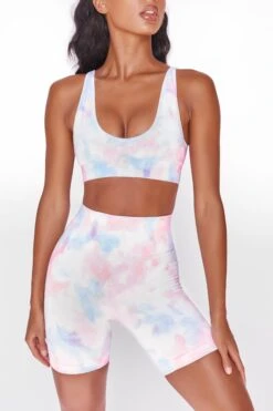 Unleash Seamless Cycling Shorts In Tie Dye -Core Fit Shop bt0020 bt0027 8 tie dye scoop neckline crop top cycling shorts workout set 5