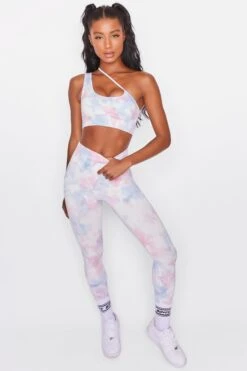 Evolve Seamless Asymmetric Crop Top In Tie Dye -Core Fit Shop bt0021 bt0026 3 tie dye strap cross over front crop top logo high waist leggings two piece sportswear 3