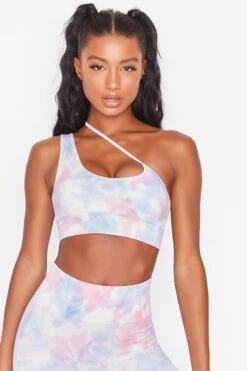 Evolve Seamless Asymmetric Crop Top In Tie Dye -Core Fit Shop bt0021 bt0026 4 tie dye strap cross over front crop top logo high waist leggings two piece sportswear 3