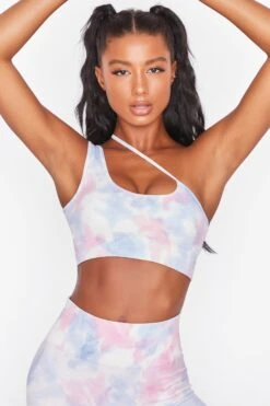 Evolve Seamless Asymmetric Crop Top In Tie Dye -Core Fit Shop bt0021 bt0026 5 tie dye strap cross over front crop top logo high waist leggings two piece sportswear 3