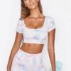 Elevate Seamless Short Sleeve Crop Top In Tie Dye -Core Fit Shop bt0022 bt0025 3 tiedye short cap sleeve cycling shorts two piece set gym workout wear 2
