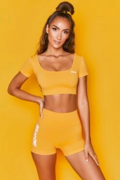 Speed Seamless High Waisted Shorts In Orange -Core Fit Shop bt0022 bt0025 4 orange short cap sleeve cycling shorts two piece set gym workout wear 4