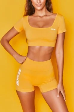 Speed Seamless High Waisted Shorts In Orange -Core Fit Shop bt0022 bt0025 6 orange short cap sleeve cycling shorts two piece set gym workout wear 6