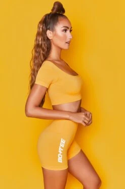 Speed Seamless High Waisted Shorts In Orange -Core Fit Shop bt0022 bt0025 7 orange short cap sleeve cycling shorts two piece set gym workout wear 4