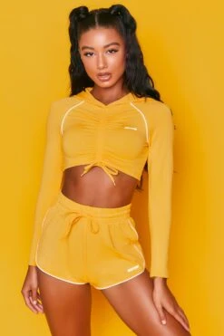 On Track Mini Runner Shorts In Orange -Core Fit Shop bt0024 bt0019 2 orange workout ruched crop hoodie shorts set 3