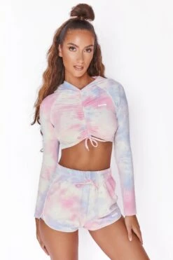 On Track Mini Runner Shorts In Tie Dye -Core Fit Shop bt0024 bt0019 2 tiedye workout ruched crop hoodie shorts set 2