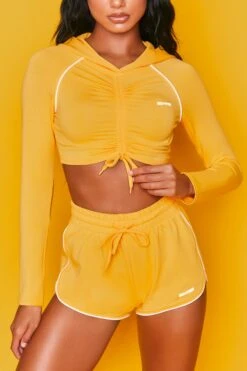 On Track Mini Runner Shorts In Orange -Core Fit Shop bt0024 bt0019 4 orange workout ruched crop hoodie shorts set 3