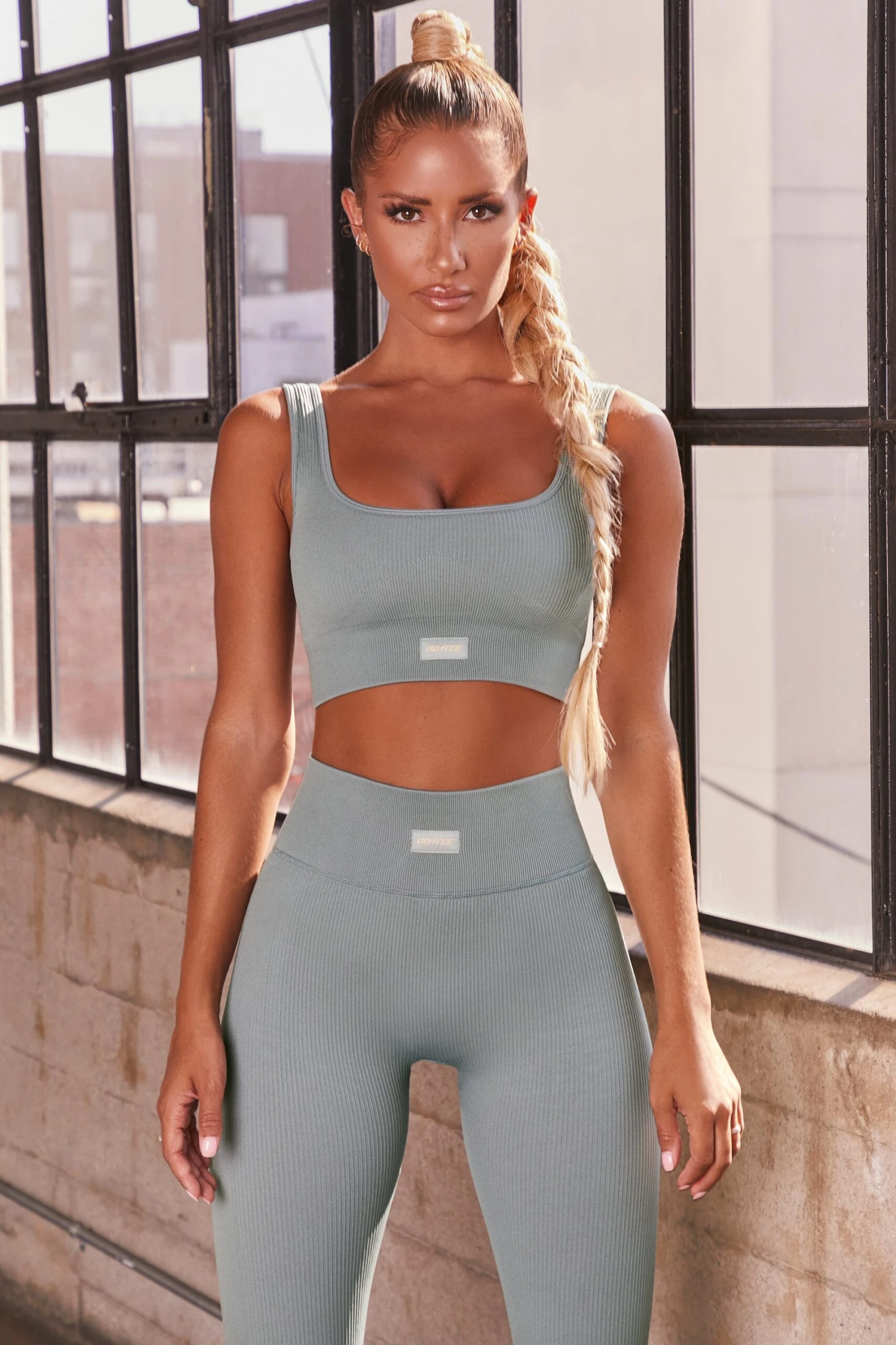 No Sweat Ribbed Scoop Neck Sports Bra In Teal 4 No Sweat Ribbed Scoop Neck Sports Bra In Teal - Image 2